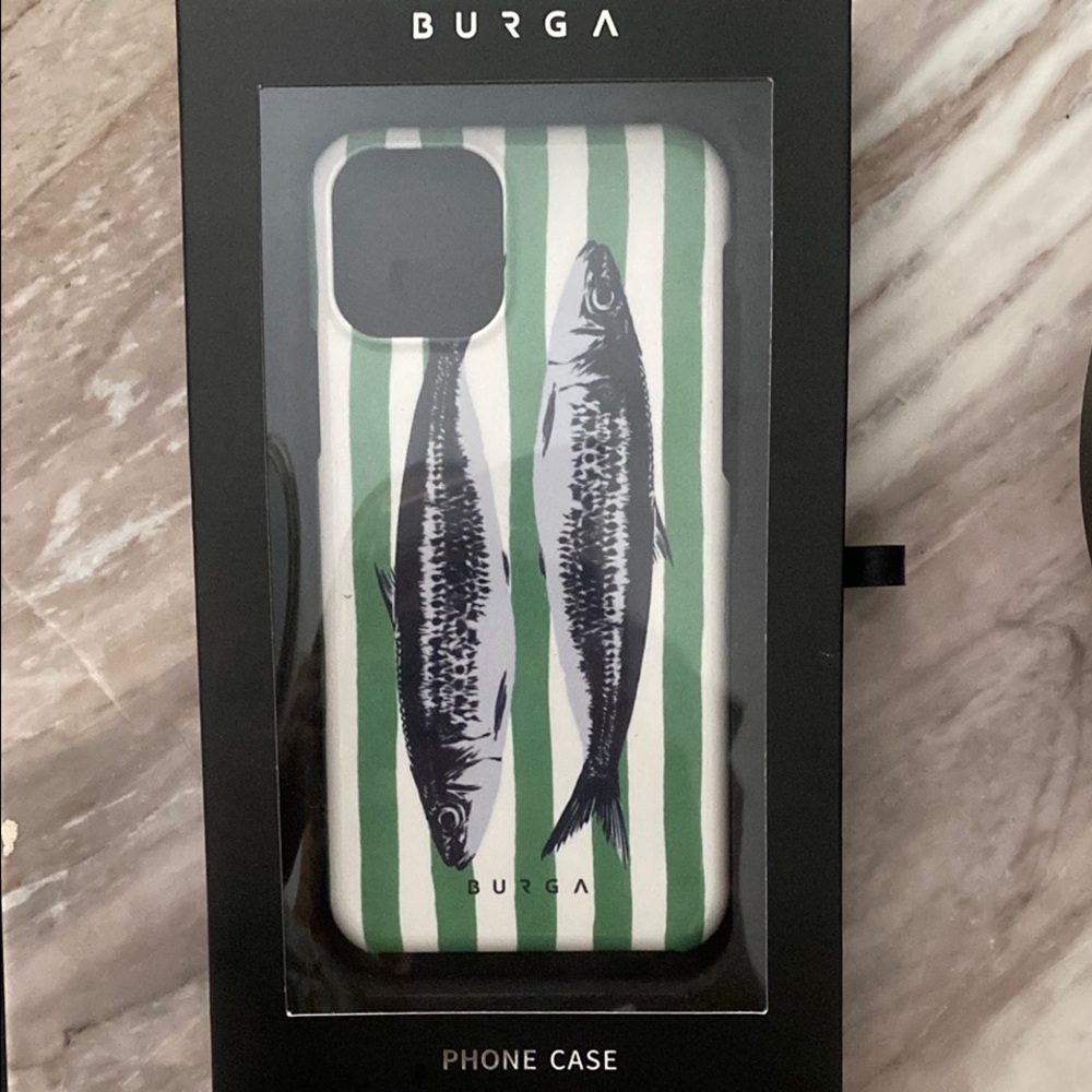 Burga Green & White Stripe Phone Case with Fish Print